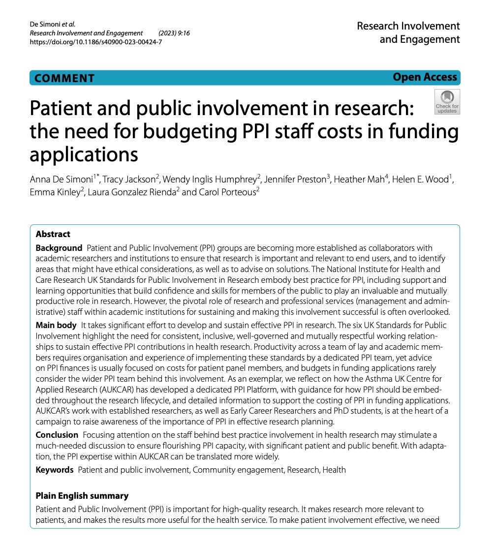 So happy to see this paper published, thank you for including me as co-author. @Anna_De_Simoni doi.org/10.1186/s40900… Drawing attention of the 'invisible work' behind supporting patients & the public in health research