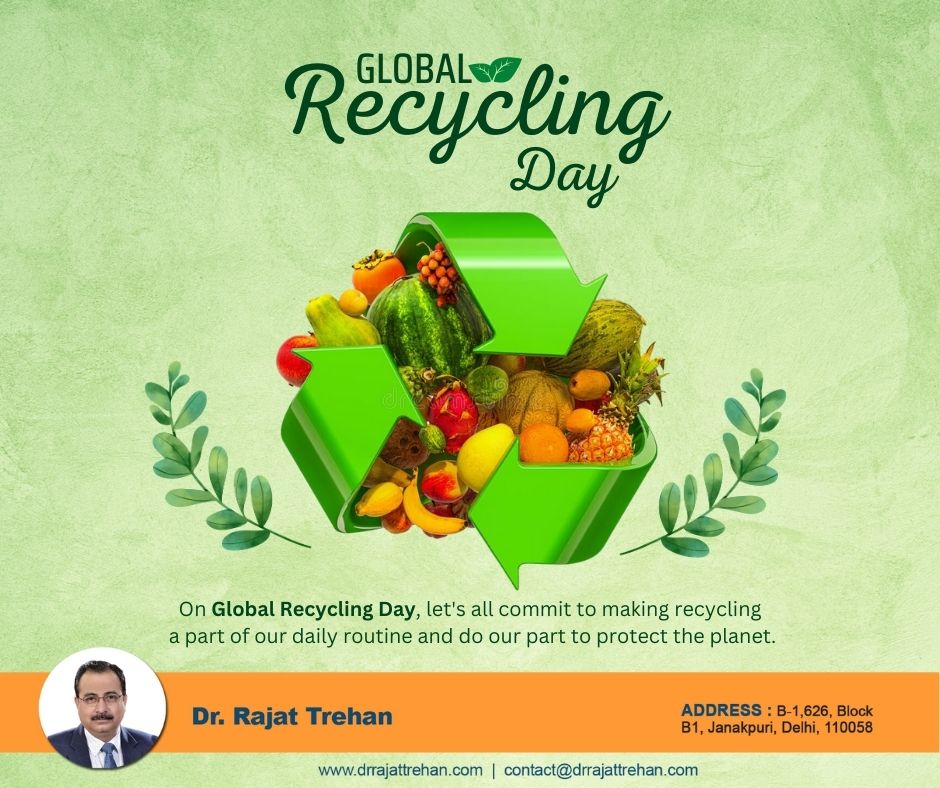 Recycling is more than just a task, it's a responsibility. Let's all do our part and make a positive impact on our planet. 
.
.
.
#drrajattrehan #gobalrecyclingday #globalrecyclingday2023 #reducereuserecycle #reducewaste #recycle #recycling