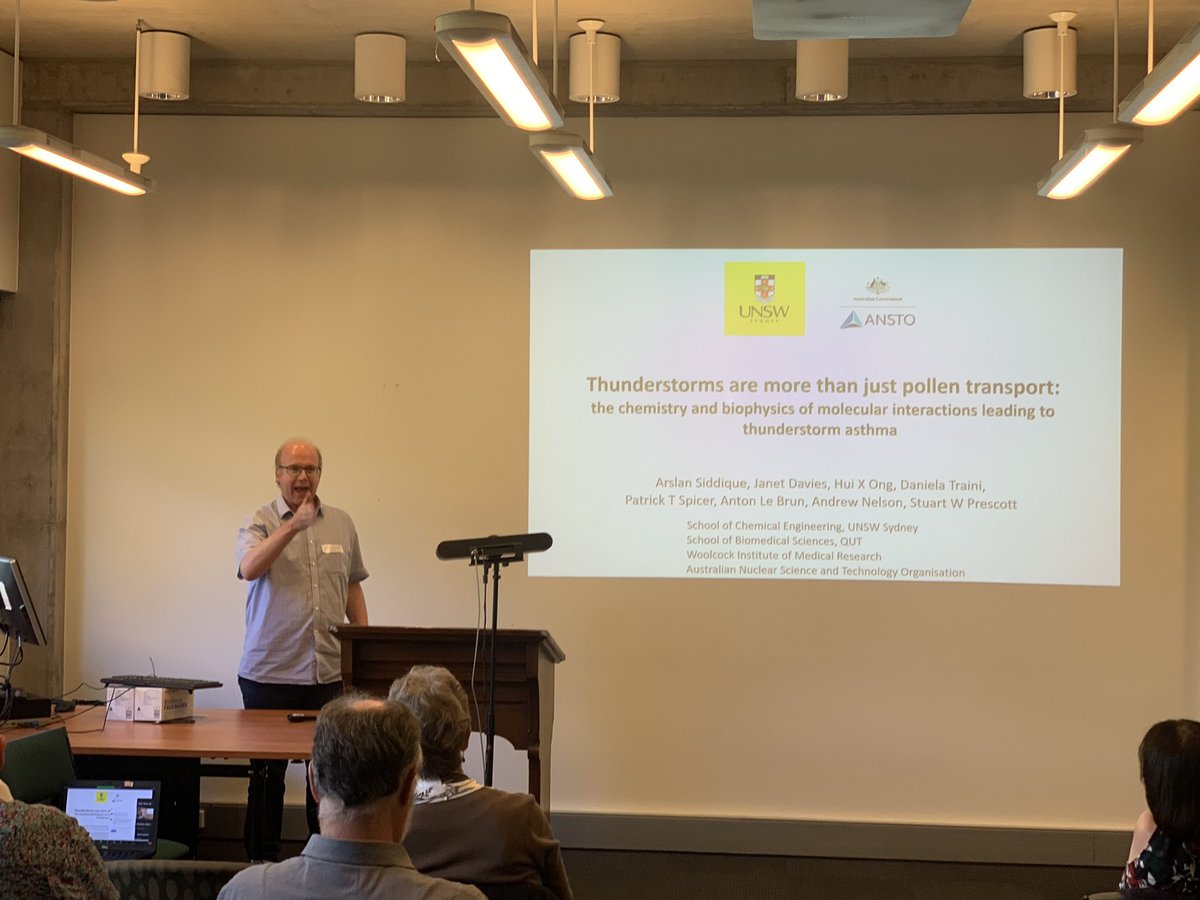 Stuart Prescott (<a href="/SWPrescott/">Stuart Prescott</a> ) from <a href="/UNSW/">UNSW</a> telling us about the chemistry and biophysics of molecular interactions leading to thunderstorm asthma.