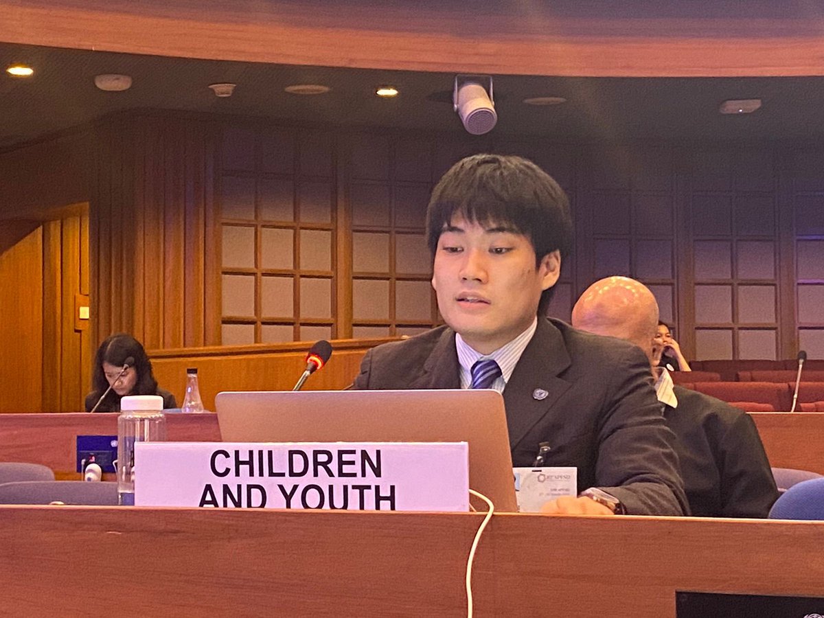 ARROW_Women's tweet image. APFSD Youth Forum delegate, Jin Tanaka, delivering a statement for #developmentjustice and youth participation on behalf of the Youth Constituency of @AP_RCEM on Day 2 of #APFSD2023