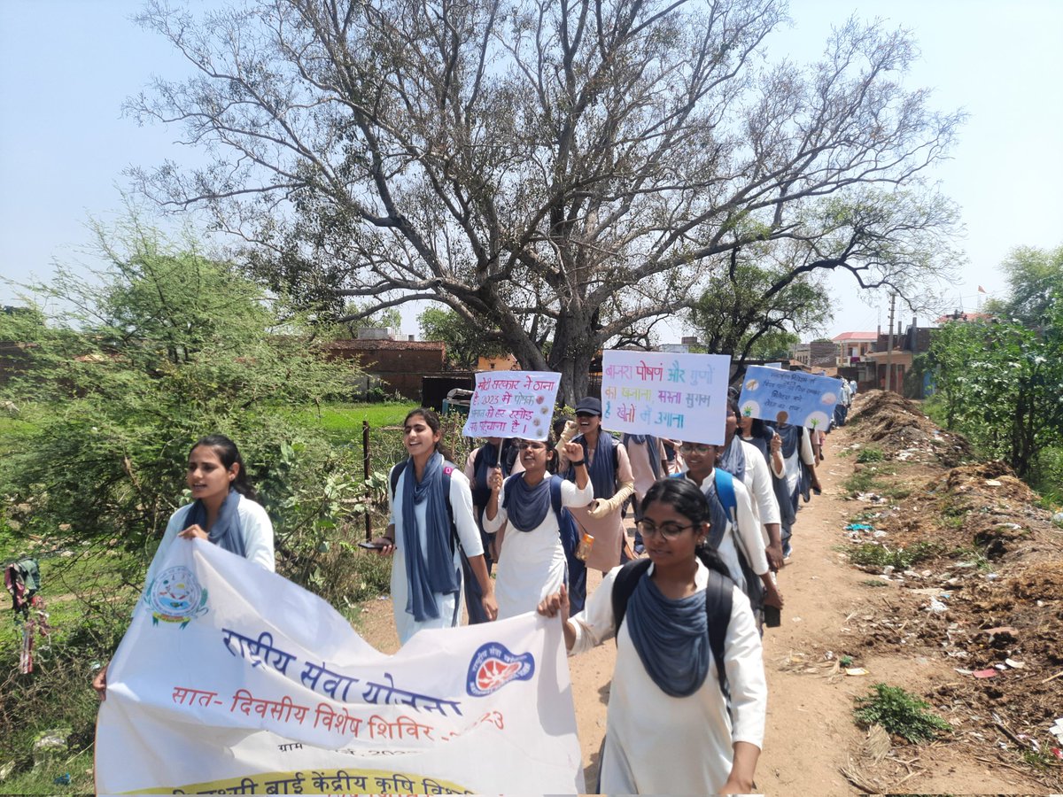 RLBCAU_NSS's tweet photo. रानी लक्ष्मी बाई केंद्रीय कृषि विश्वविद्यालय, झाँसी के राष्ट्रीय सेवा योजना विशेष शिविर (22-28 मार्च, 2023) के अंतर्गत #MilletsAwareness रैली का आयोजन किया गया.
#internationalyearofmillets
@NSSRDLucknow @_NSSIndia @YASMinistry https://t.co/ncFmO2n9gK