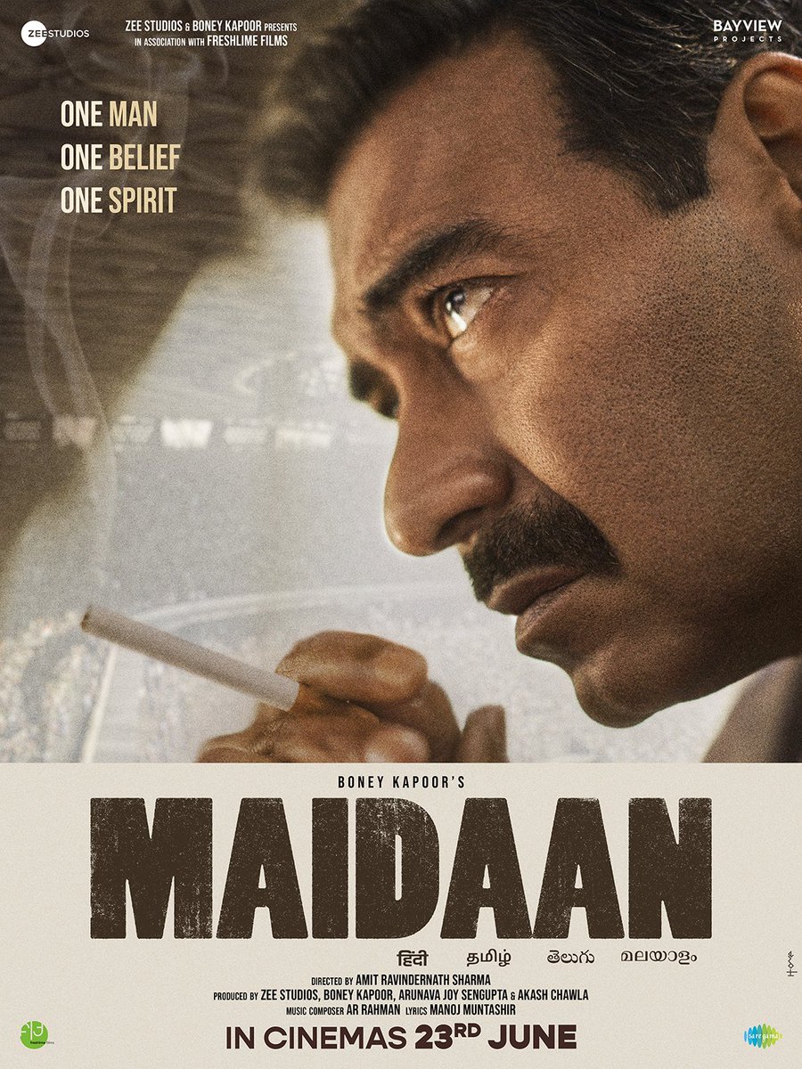 BayViewProjOffl's tweet photo. One Man. One Belief. One Spirit. 
Based on a true story. #Maidaan mein utrega saara India. Teaser out on 30th March.

@ajaydevgn #PriyamaniRaj @raogajraj @BoneyKapoor @ZeeStudios_ @iAmitRSharma @arrahman @freshlimefilms @SaiwynQ @ActorRudranil @writish @JoyArunava @akash77 https://t.co/KD4VnCeKju