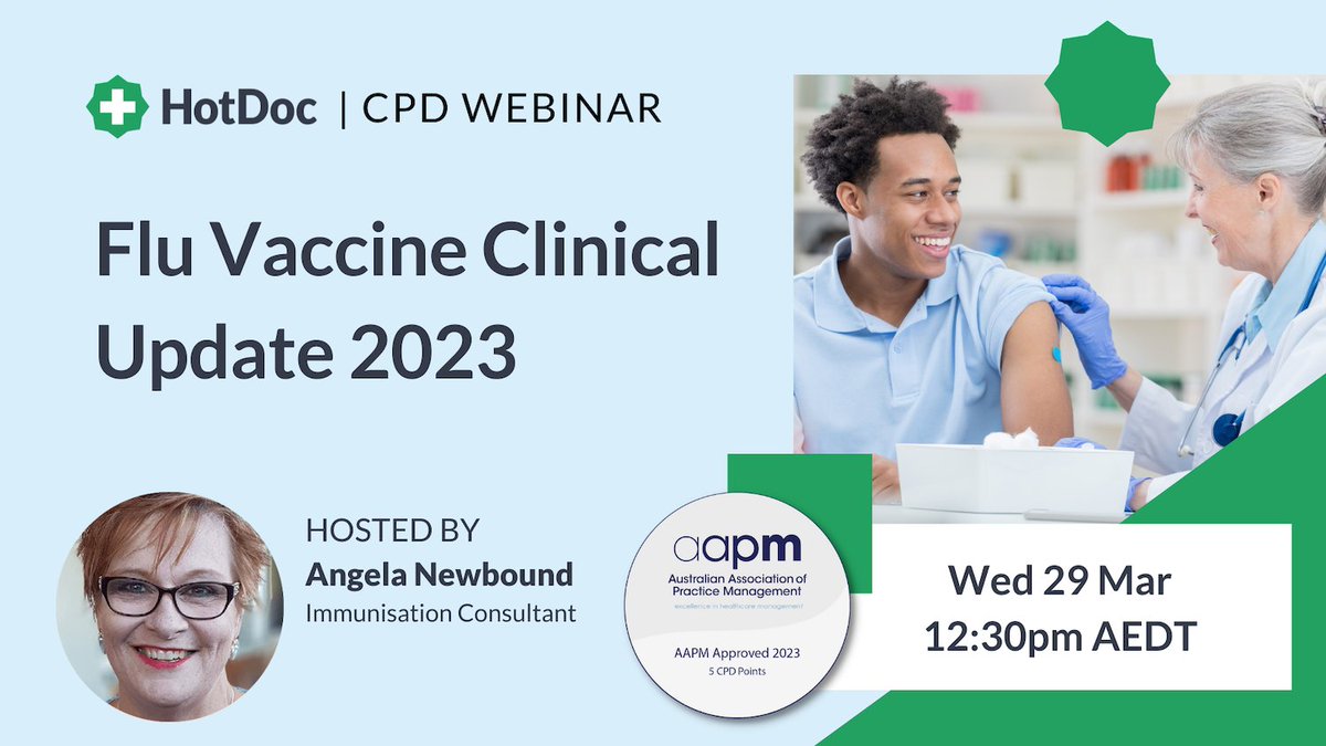 Join our upcoming webinar Flu Vaccine Clinical Update 2023 on Wednesday 29th March at 12:30pm AEDT (Hobart, Melbourne, Sydney time)  hubs.li/Q01JjTR_0
#hotdoc #flu2023 #fluvaccine #australiangp #australianhealthcare #aapm #cpd