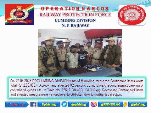 #Operationnarcos 
<a href="/RPF_INDIA/">RPF INDIA</a>
@RPFNFR2
<a href="/RailNf/">Northeast Frontier Railway</a>
<a href="/drm_lmg_nfr/">मं.रे.प्र.लामडिंग, पू.सी.रेलवे / DRM LUMDING NFR</a>
<a href="/RailMinIndia/">Ministry of Railways</a>
<a href="/zscrnfr/">ZSCRNFR</a>
<a href="/rpfpclmg/">RPF post Lumding</a>