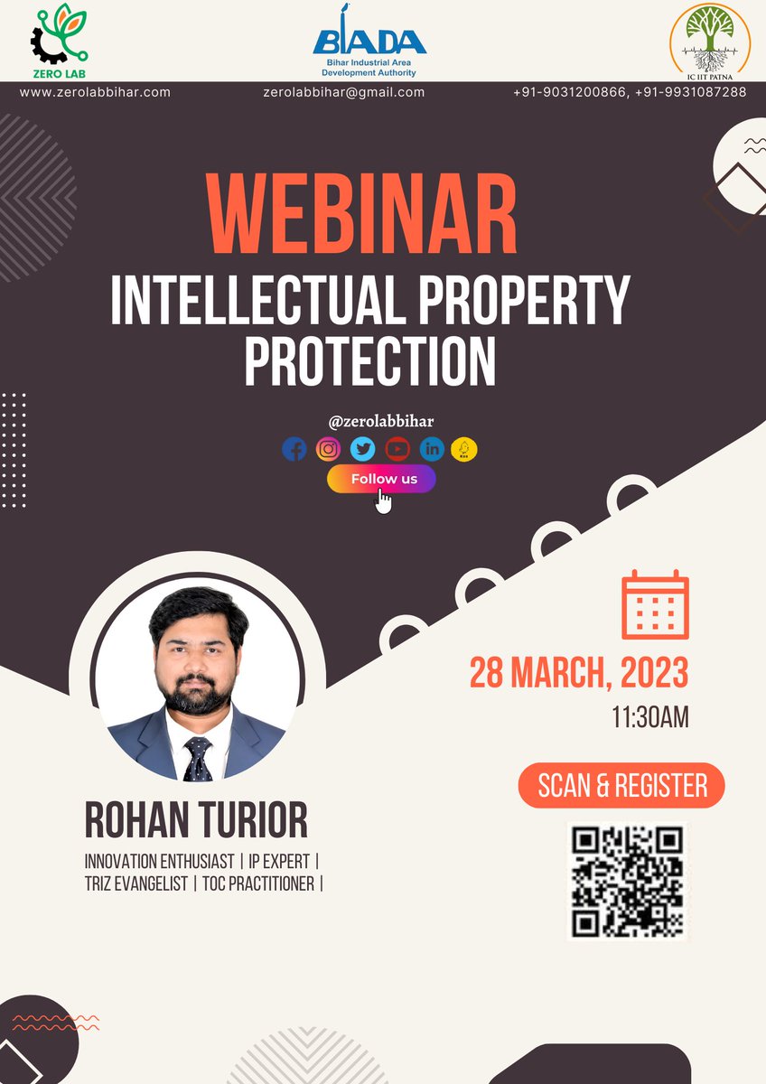 zerolabbihar's tweet photo. It might be a benefit to you....
Intellectual Property Protection....
#masterclass #biada #zerolab #IndustriesBihar #biharhaitaiyar #biharconnect #startup #intelectualproperty #petent #biharconnect #connection https://t.co/8ZynKQdCjK