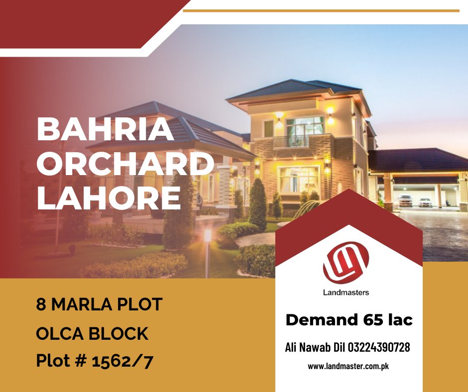 landmasterinfo's tweet image. Bahria Orchard Lahore 
8 Marla Plot For Sale
OLCA Block
Plot #1562/7
FURTHER DETAILS
wa.me/923224390728

#bahriaorchardlahore #BahriaOrchardplot #bhariatownplot #bahriatownhouseforsale #lahoeproperty #propertymanagement #propertyinvestor #propertyinvestment 
 #plot