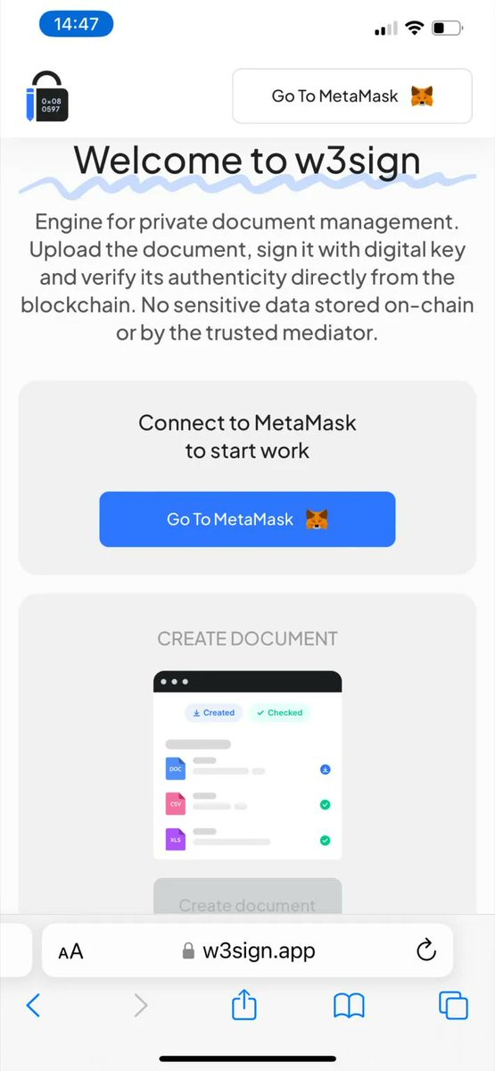 QBlockchain's tweet image. Keep your documents secure 🔐 with #w3sign by #DistributedLab. This open source #DApp allows you to anchor and verify the authenticity of documents 📝 via #QBlockchain, assign signers with #Metamask, and protect against frontrunning via ZKP's. Try it out: buff.ly/3lRVffM