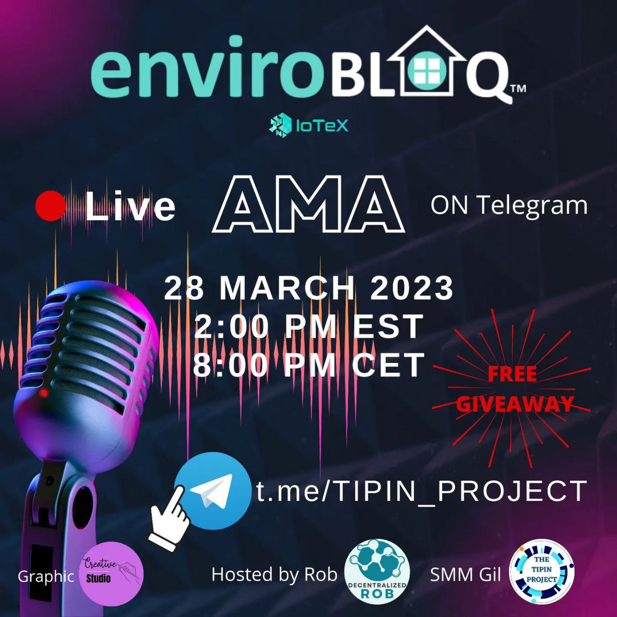 envirobloq's tweet photo. Today is the day! 🙌

Join us at 2pm EST / 1pm CST (Texas Time 🤠) as we discuss everything #enviroBLOQ w/@TIPIN_PROJECT!

Don’t miss your chance at one of the NFTs we’re giving away!! 😲

1ea - #MachineFi
1ea - #IoTeXPunks
1ea - .IOTX #web3 Domains

See y’all there! #IoTeX $IOTX https://t.co/o7ngmWp6DU