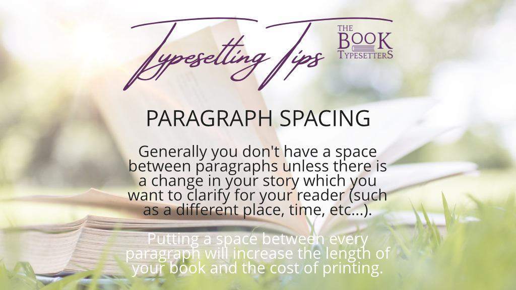 BookTypesetters's tweet photo. Tuesday's Typesetting Tip 🙂💡
Should you put a space between paragraphs?
#typesetting #typesettingtips #typesetter #selfpublishing #getpublished #writerstips  #writingtips #writingcommunity #bookformatting #bookdesign #booklayout https://t.co/9iVV86VECu