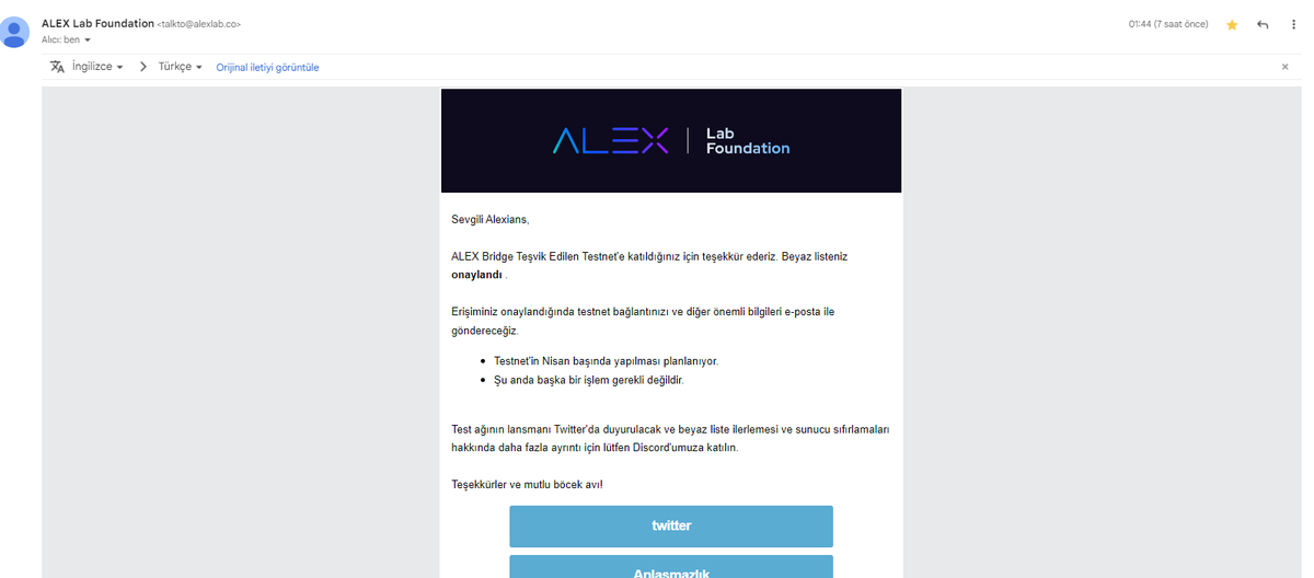 Coinisan's tweet photo. 🌟Selamlar  Alex Bridge Testnet Başvurusu onay mailleri gelmeye başladı mailinizi kontrol edebilirsiniz.
#AlexBridge #Testnet #Airdrop https://t.co/CfE8W5PWT9