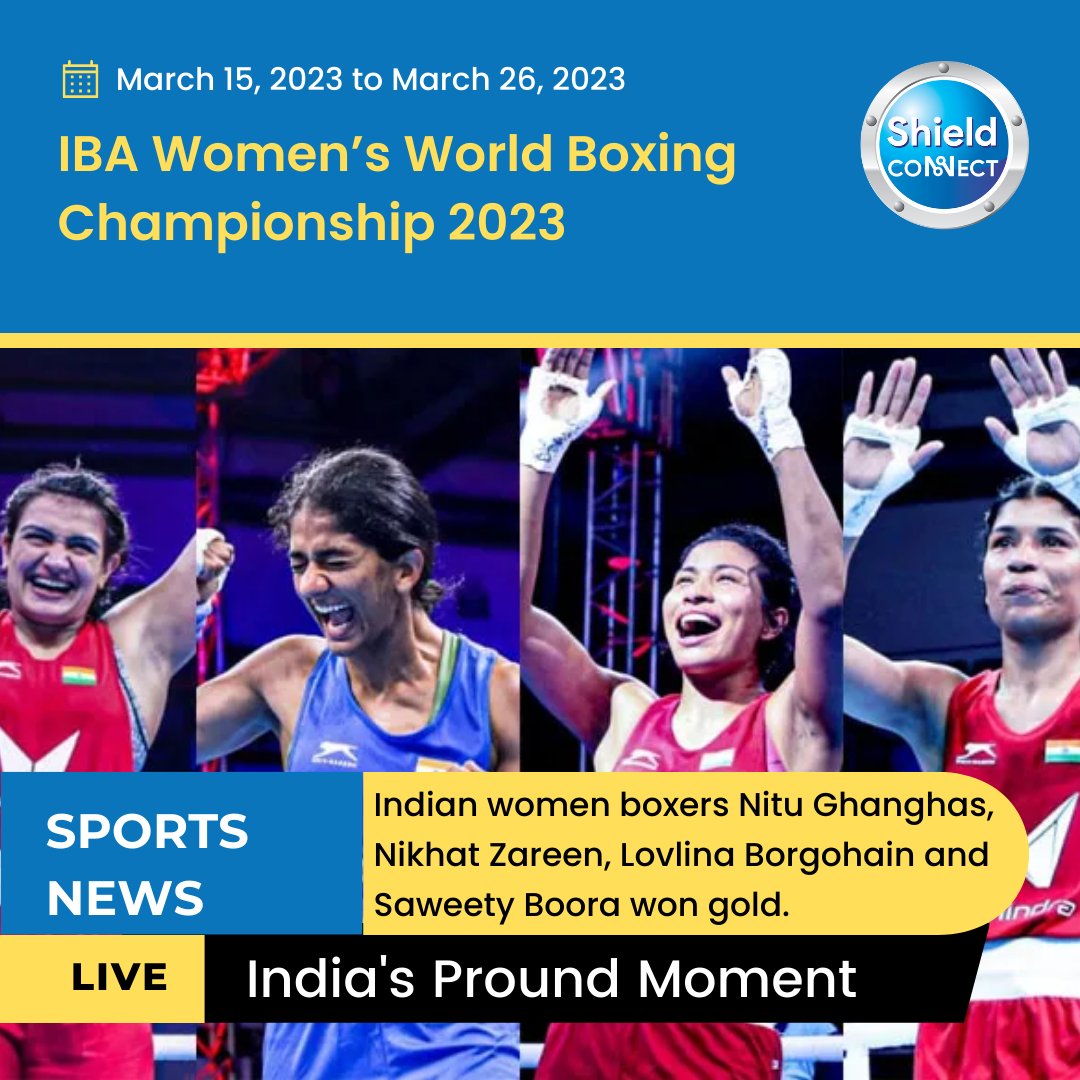 ShieldConnect's tweet photo. Indian women boxers recreated history and brought home four gold medals at the IBA Women’s World Boxing Championship. 

Congratulations Indian Women's Team

#ibaworldboxing #indian #indianwomen #NituGhanghas #nikhatzareenboxing #LovlinaBorgohain #sweetyboora #GoldMedalWinner https://t.co/pQA16Ztyfm