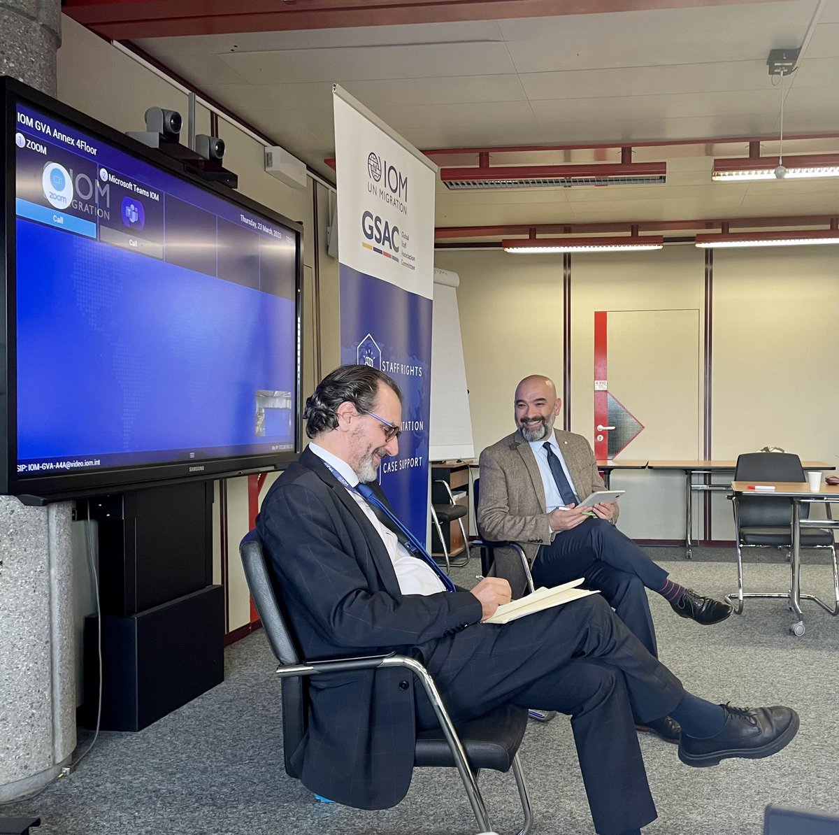 KMTRasool's tweet photo. Had the pleasure to chair in #Geneva open dialogue with Mr.@AmbrosiEugenio Chief of Staff during the meeting I shared with him together with the #GSAC Team challenges facing our @UNmigration colleagues he showed deep understanding &amp; took time to listen to each subject @FICSAHQ https://t.co/RWMKBMOTCU