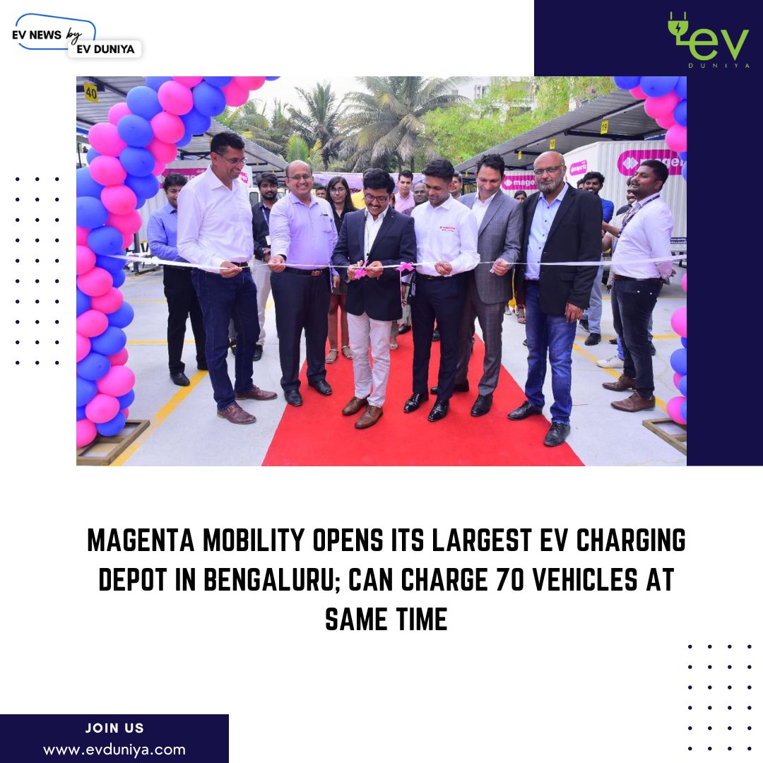 EVduniya's tweet photo. @MagentaMobility  opens its Largest EV charging depot in Bengaluru; Can charge 70 vehicles at same time

For latest news and updates related to EV industry visit our website https://t.co/QrKAa7ilPO

#electricvehicles #evchargingdepot #Bengaluru #evcharge #emobility https://t.co/E2UsUucZh4