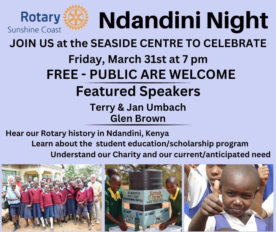 SCSecheltRotary's tweet image. Join us to celebrate Ndandini Night at Seaside Centre.  Learn about our Rotary history in this part of rural Kenya and our work with @KenyaConnect  Understand why Ndandini is so special to us. Friday, March 31, at 7 pm. See you there.