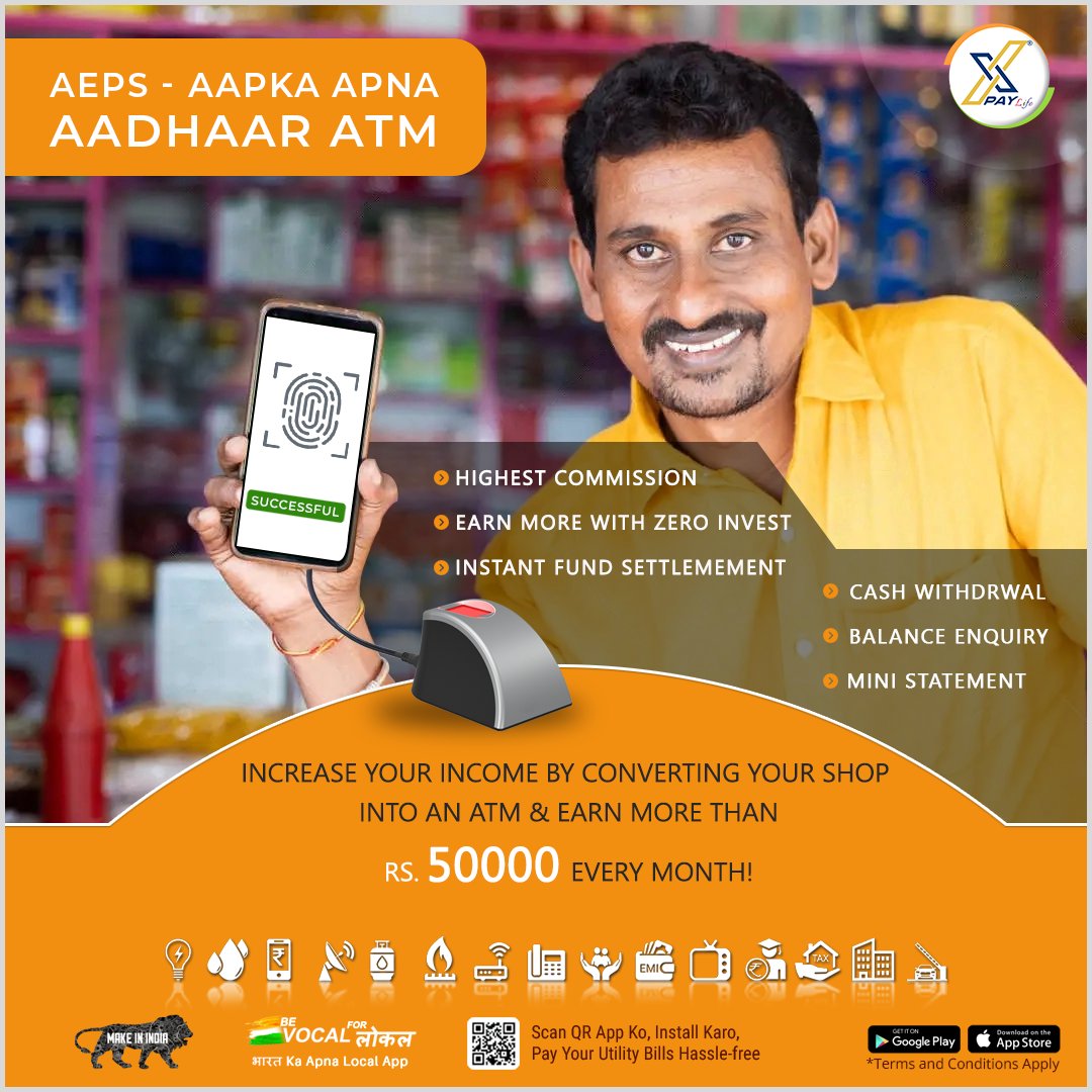 XpayLife's tweet photo. Make the most of your profits with XPay's AEPS(Aadhaar Enabled Payment System) - quick fund settlement, no investment required, and simple onboarding!

👉For more details visit us: - https://t.co/AFg4Gt7LSM

#xpaylife #aeps #aadhaarenabledpaymentsystem #cashwithdrawl https://t.co/XvdhmGgwfD