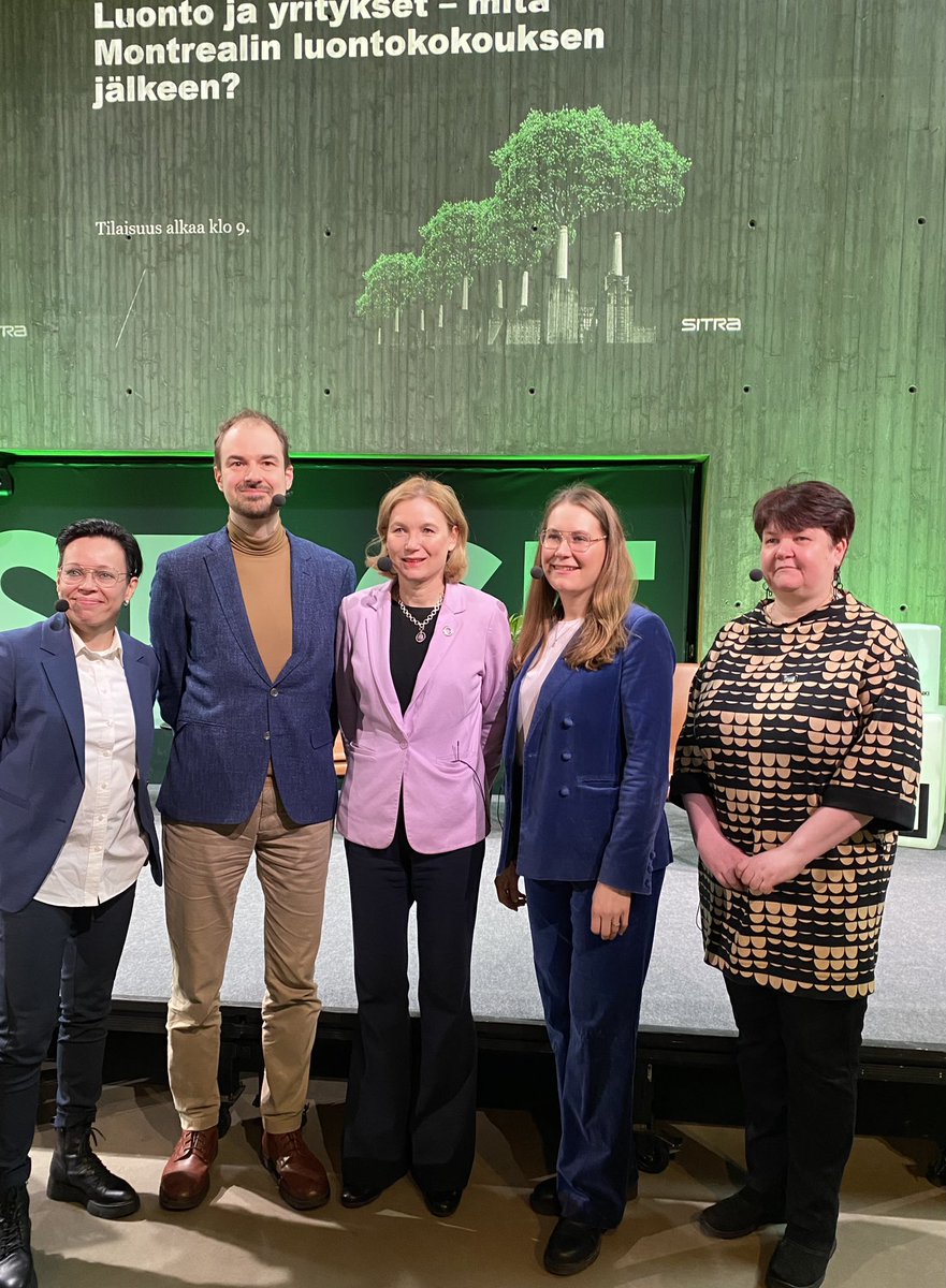 Luonto ja yritykset - mitä Montrealin jälkeen? Kuuman ja tärkeän aiheen äärellä <a href="/SitraFund/">Sitra</a>  tilaisuudessa keskustelemassa <a href="/LeaRankinen/">Lea Rankinen</a> LeaRankinen <a href="/lassemiettinen/">Lasse Miettinen</a> @MariPantsar <a href="/JohannaFleur/">Johanna Pentjärvi✨❄️</a> @ElomaaNina #luonto #ympäristö #luontokato