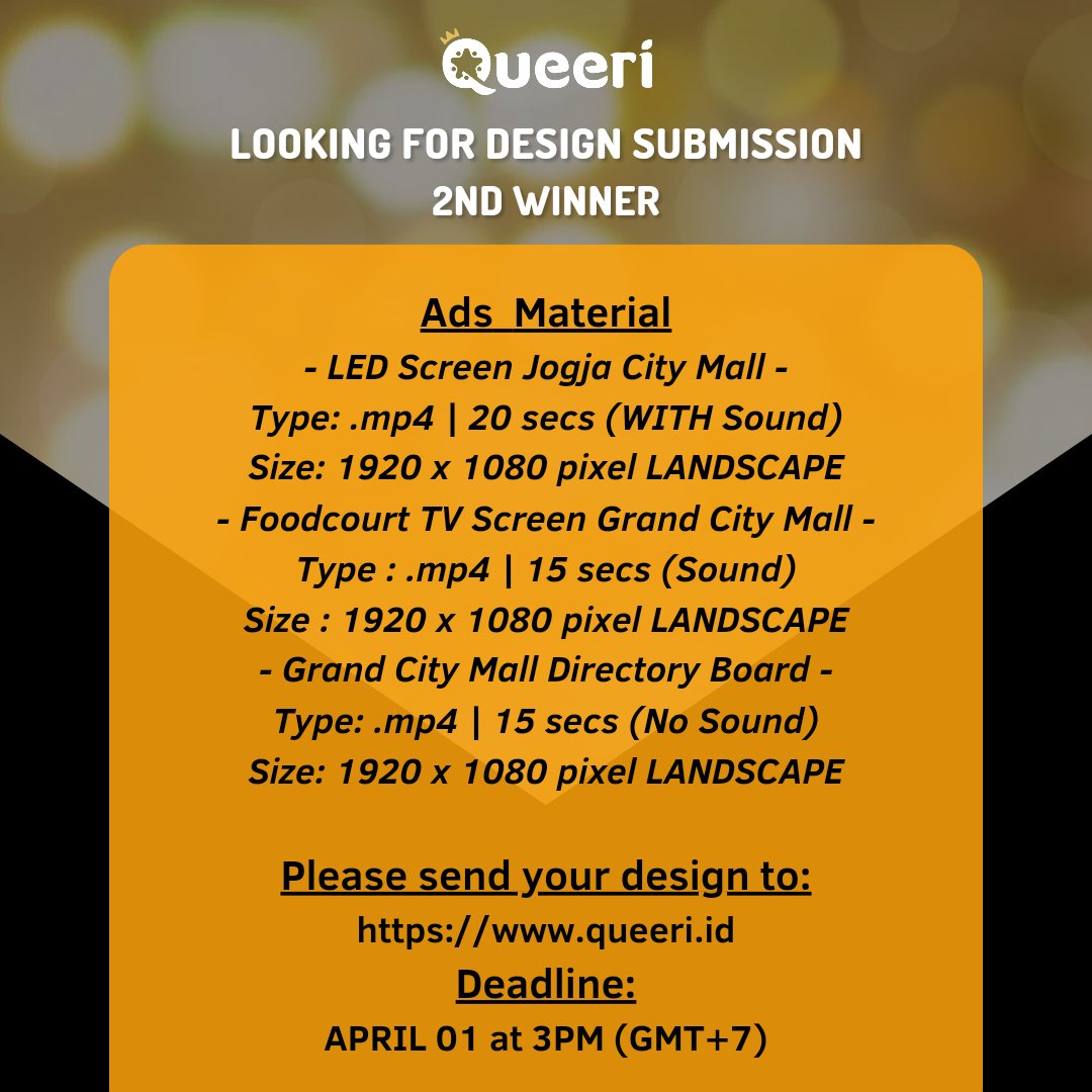 queeri_official's tweet photo. ✨BEST I-POP GROUP🇮🇩✨

🥈#BLITZEN

🏆Prize
Outdoor LED Jogja City Mall ; Foodcourt TV + Directory Board Grand City Mall (1 week)

Send your Ad Design Submission before April 01 at 3PM (GMT+7)

Detail below 👇🏼👇🏼 https://t.co/4TLn4Xbw8u