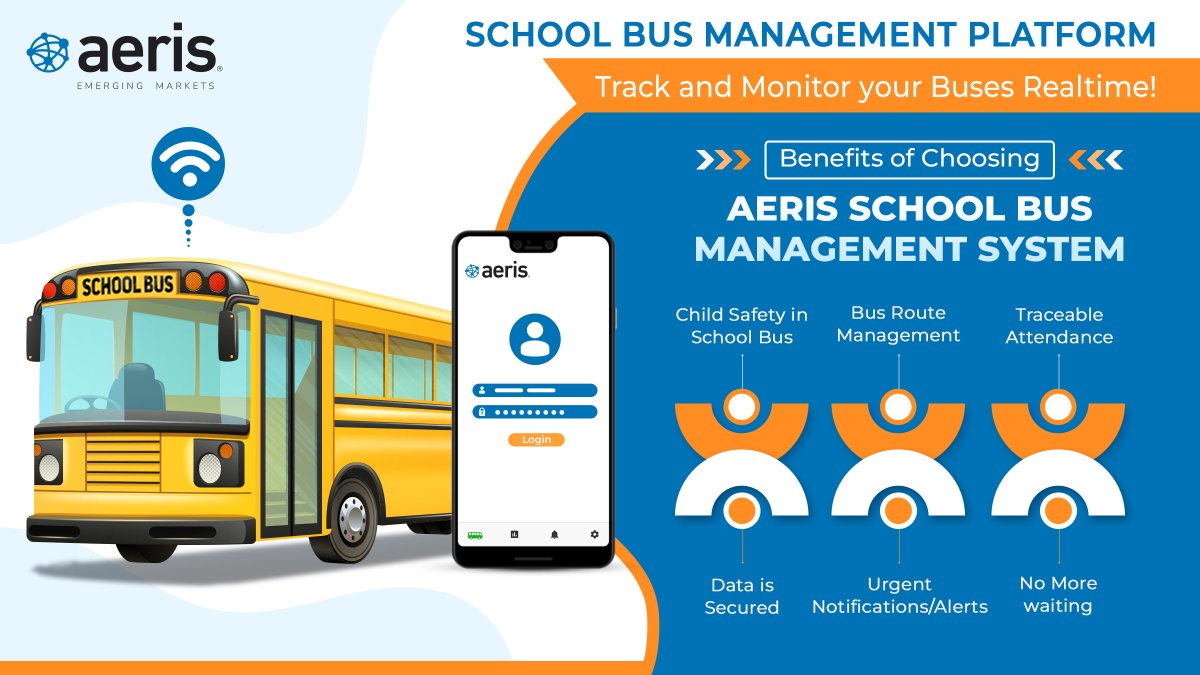 Aeris_EM's tweet photo. You can benefit from @AerisM2M IoT's integrated school bus management system for a seamless school transportation system! Our advanced technology offers real-time updates on vehicle locations and student attendance.
#SchoolBusManagement #BusManagement #Software #tracking https://t.co/taFcfpk6ic