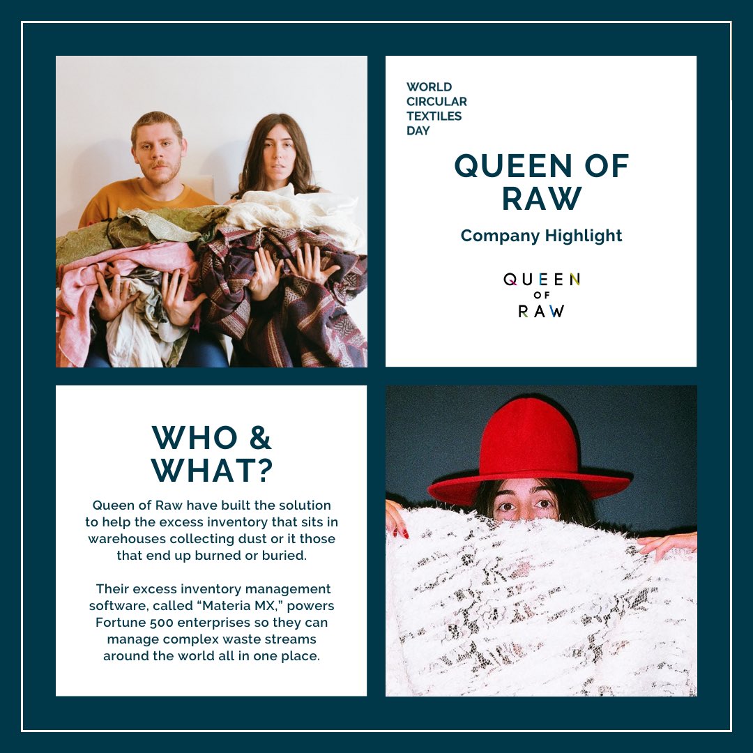 WCTD2050's tweet photo. An estimated £100 billion a year of unused material is thrown into landfills, burned up or laid to rest in warehouses and it happens everywhere from mills to retailers.
That’s where Queen Of Raw comes in.
We at #WCTD couldn't be happier to have them as signatory. https://t.co/10kaIqL9rJ
