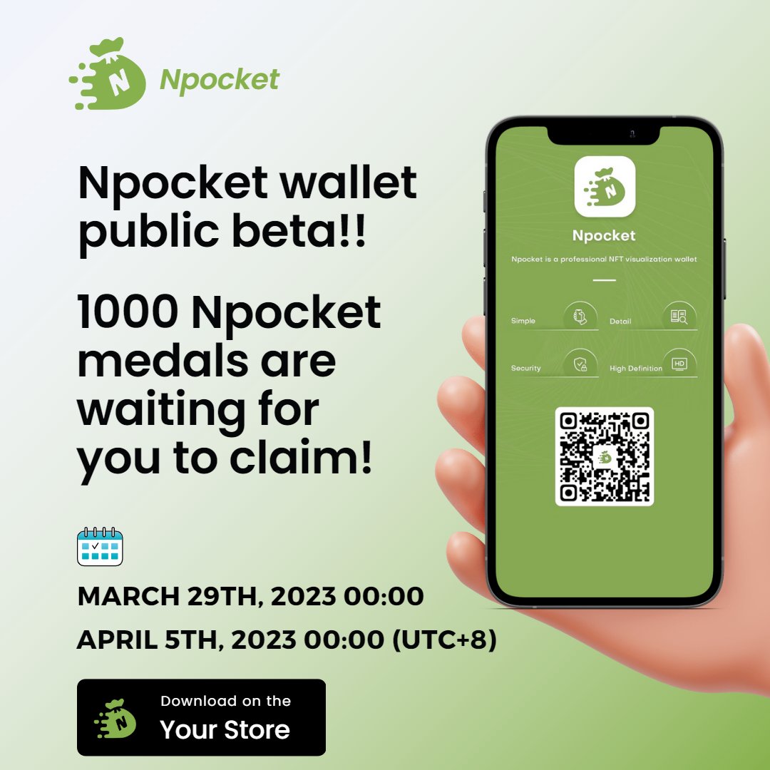 NpocketOfficial's tweet photo. 🎉🎁 Npocket wallet beta countdown! 1000 Npocket commemorative tokens are waiting for you to claim! 

⏰Period: March 29th 00:00-April 5th 00:00(UTC+8)

📍Details: https://t.co/tyMbaJU9UW

📗Download link: https://t.co/voAJ64b5Ah https://t.co/sKsbCCLgJH