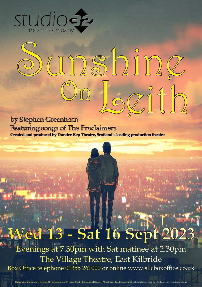 📣 Book your tickets for our next musical, Sunshine on Leith. Our last show sold out very quickly, we don’t want you to miss out!  studio32theatre.co.uk/sunshine-ticke… 13th - 16th September. ☀️