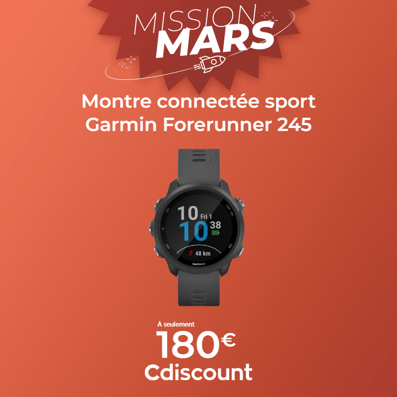 Cdiscount's tweet photo. ✨ Montre connectée Garmin ''Forerunner 245'' avec fonction coach, GPS et Wifi intégré
💪 https://t.co/NOYM8Hotp3
Découvrez toutes nos offres durant les journées du running 🛒 https://t.co/A7KyD8CIIj
🖖 #CdiscountMissionMars https://t.co/v5GPOBvL6Z