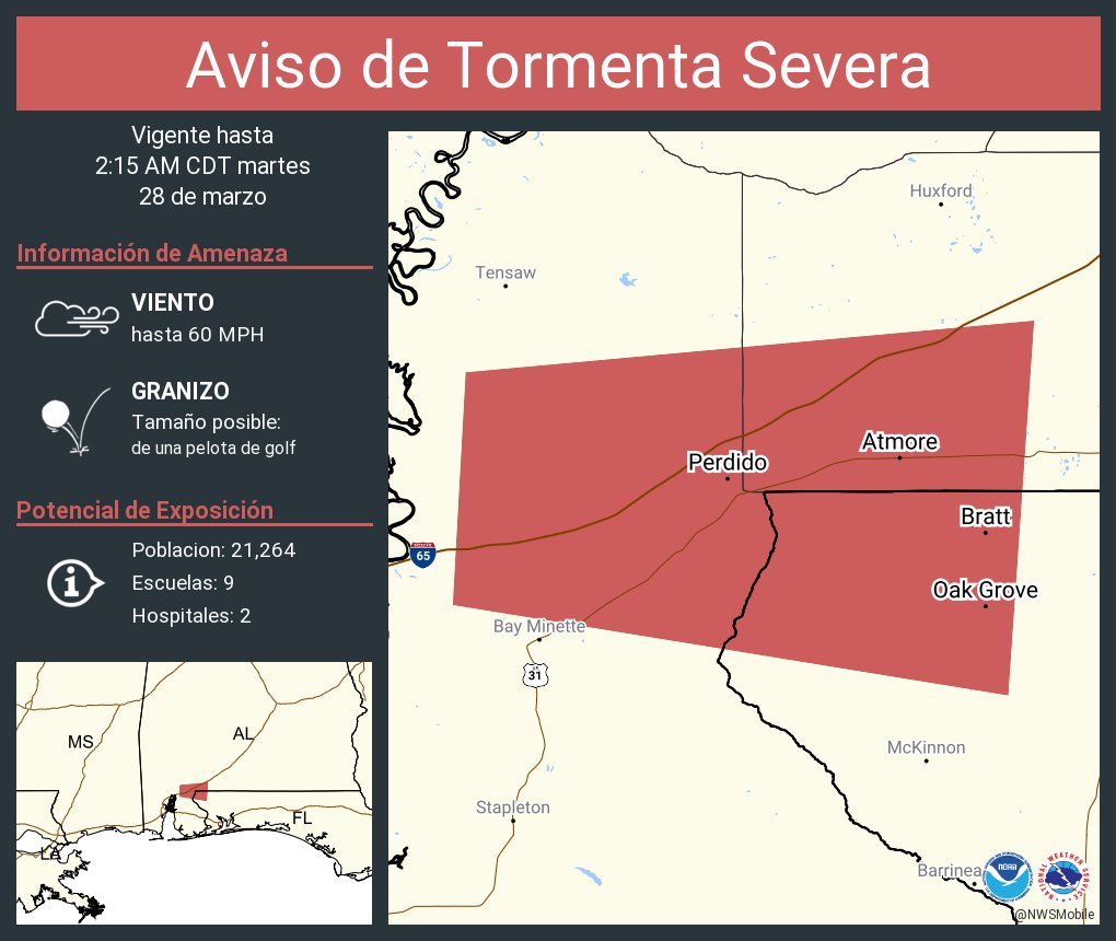 NWS Mobile on Twitter "Aviso de Tormenta Severa incluye Atmore AL