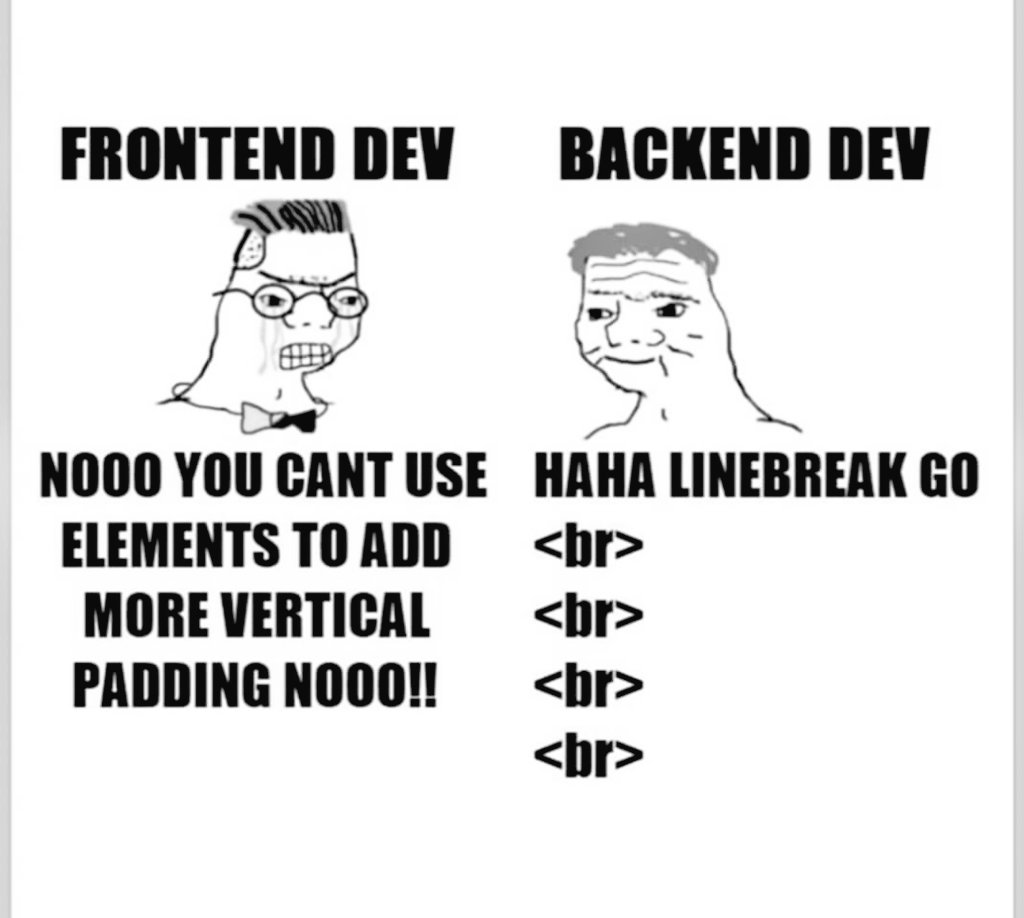 meme_coding's tweet image. Exploring the Battle of Front-end vs Back-end Development: Which Side Wins? 🤔 #frontendvsbackend #webdevelopment #codingwars 
#memecoding