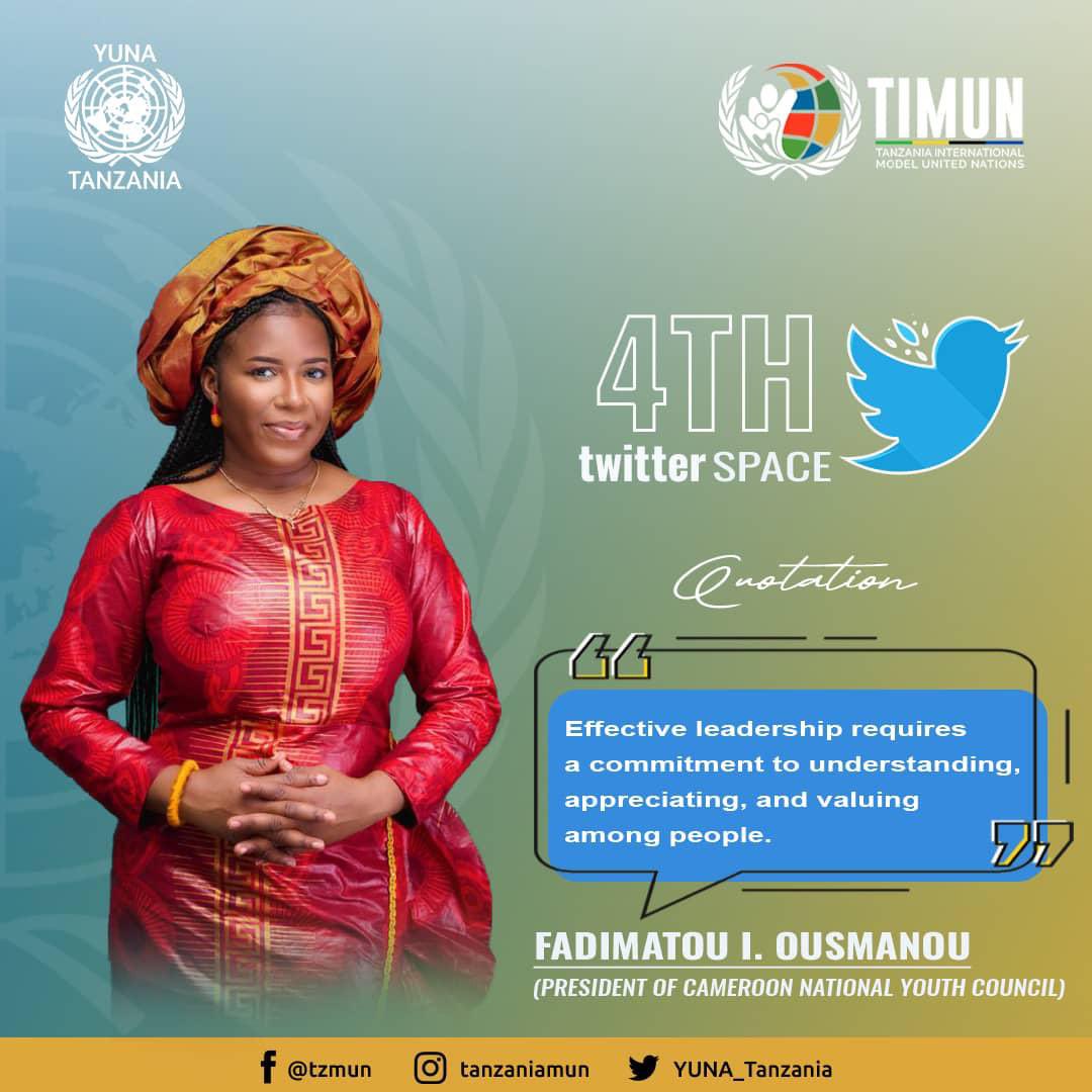 fadiiyawa's tweet photo. Here are some of my highlights during the virtual session on the Twitter space of @YUNA_Tanzania #yunatz #timun23 #leadership #tanzania #cnjc #wylef #camer237 #237youth https://t.co/2Rrwx1Z21R