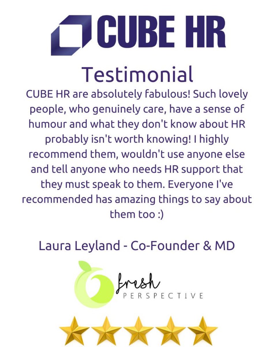 It's Testimonial Tuesday time again 😁 - this week from the fabulous Freshie - - @lauraleyland from @fp_resourcing 

If you have any HR pains, we're just a phone call away, time is what you'll gain, so give us a call today!

#testimonial #freshperspective #cubehr