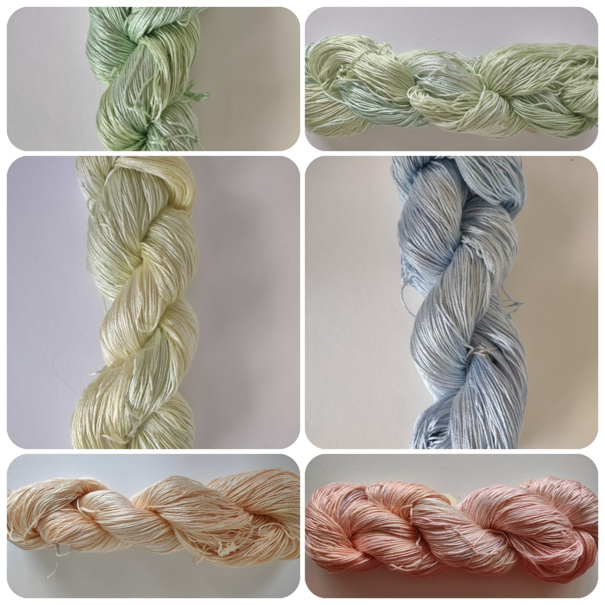 HeleneG_J's tweet photo. Good morning #earlybiz ! Been away for a while when life happened. Some new listed spring coloured Mulberry Silk in fingering weight finally available at https://t.co/nn1eG2fVF1
#MHHSBD #indiedyer #knittingtwitter https://t.co/4rcWTWiwlz
