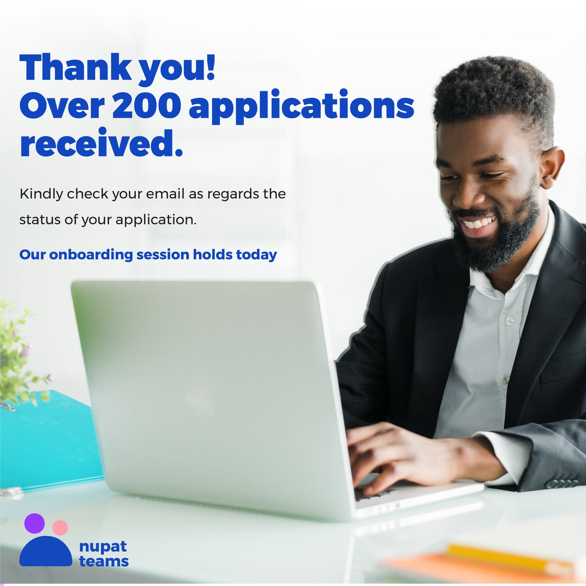 To everyone who applied Thank you!
All successful applicants should have received a mail on how to join the slack channel and begin the first phase of their internship. 

We are so excited to begin this journey with you all. 

#internshipprogram #nupatinternshipprogram #TechNews