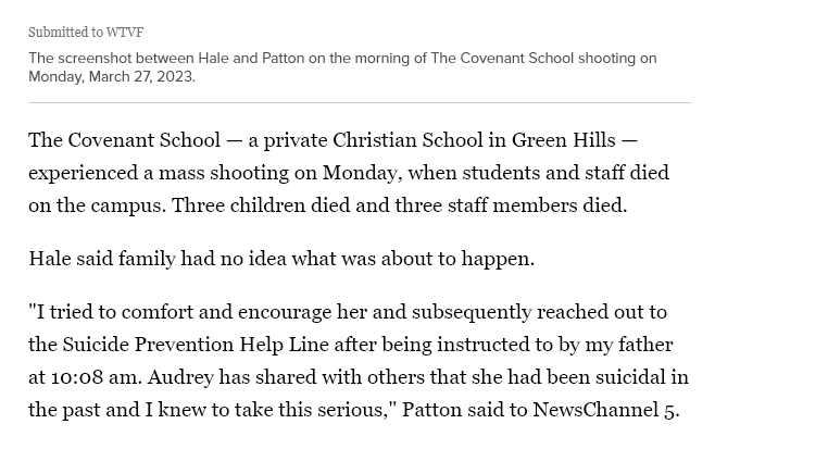 AsadoraSummers's tweet photo. @kbeccaandrews @mamatigertn https://t.co/9pJcJLDaZO
"Audrey has shared with others that she had been suicidal in the past..."
In my state of TN, if a person has a history of being suicidal or is, then they are FORBIDDEN TO OWN OR HAVE A GUN. She got the guns anyway.
It's #notagunissue
It's #mentalhealth https://t.co/dEAEAilnEj