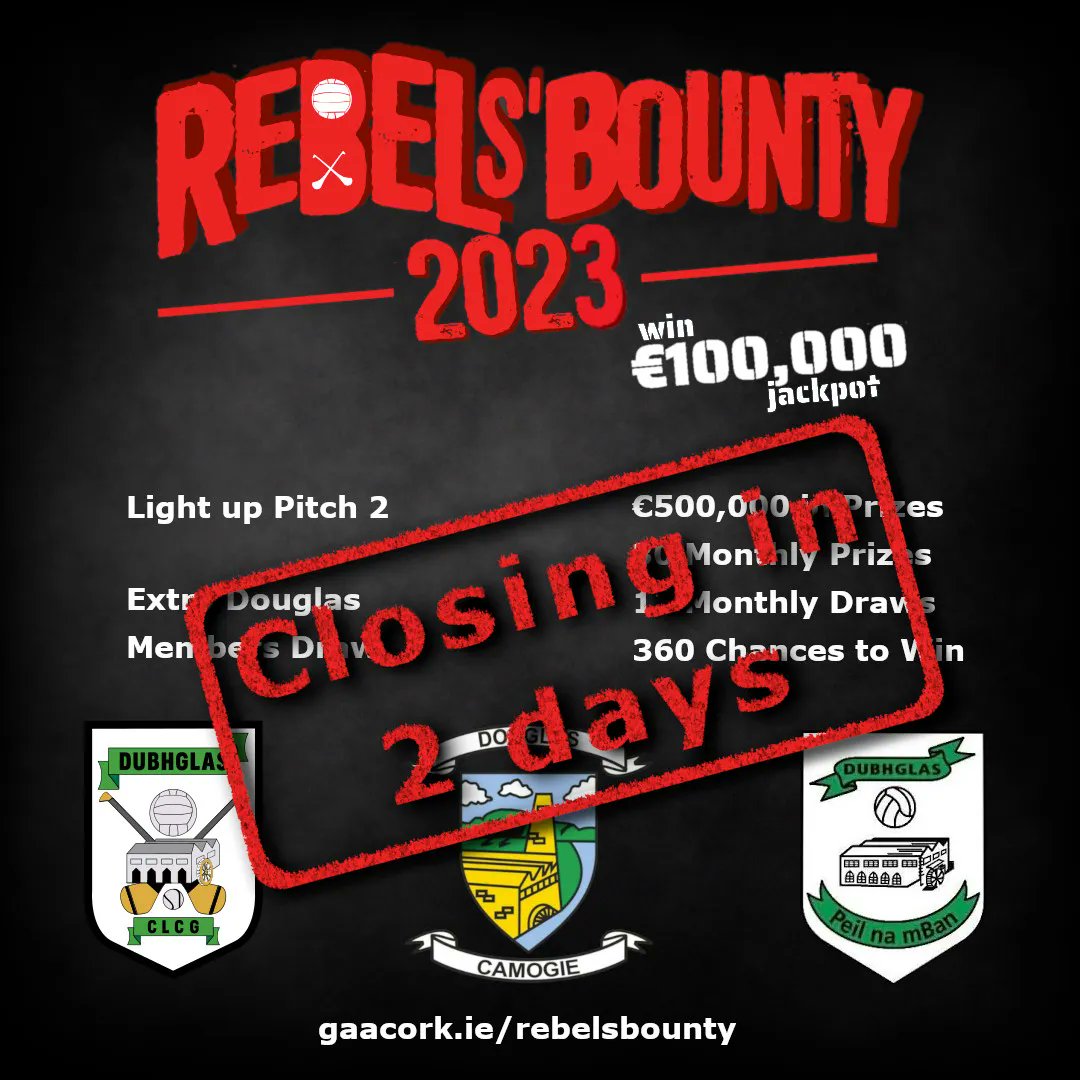 Only 2 days left to support your club with the 2023 Rebels' Bounty!

gaacork.ie/rebelsbounty/