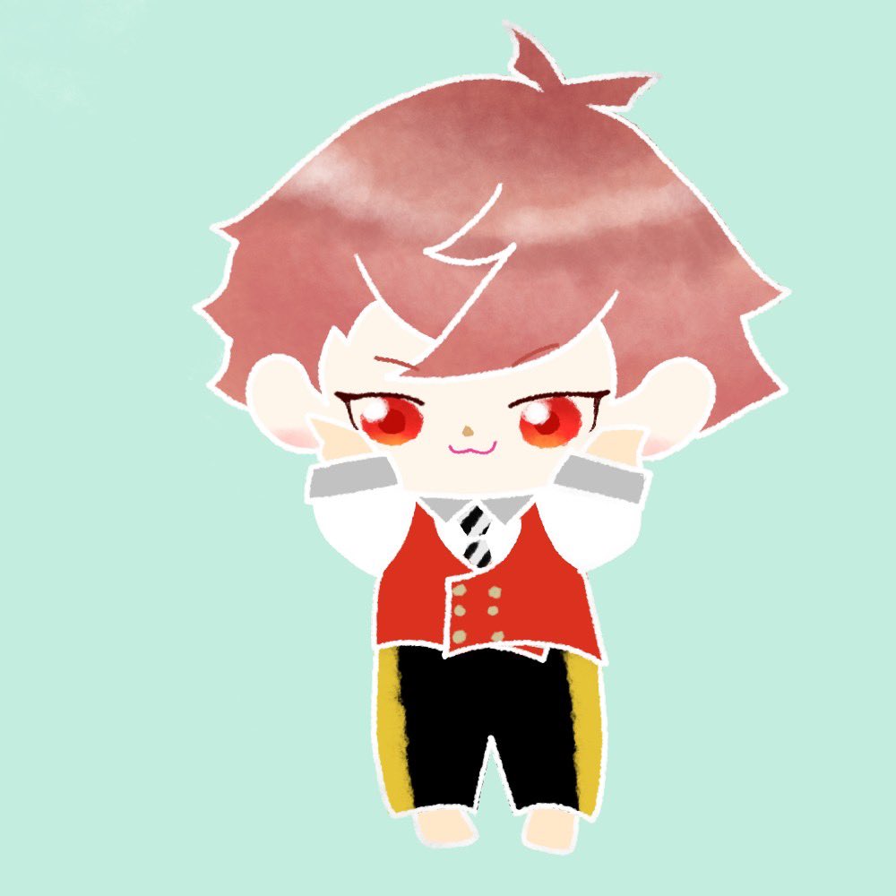 1boy male focus red eyes chibi solo brown hair :3  illustration images