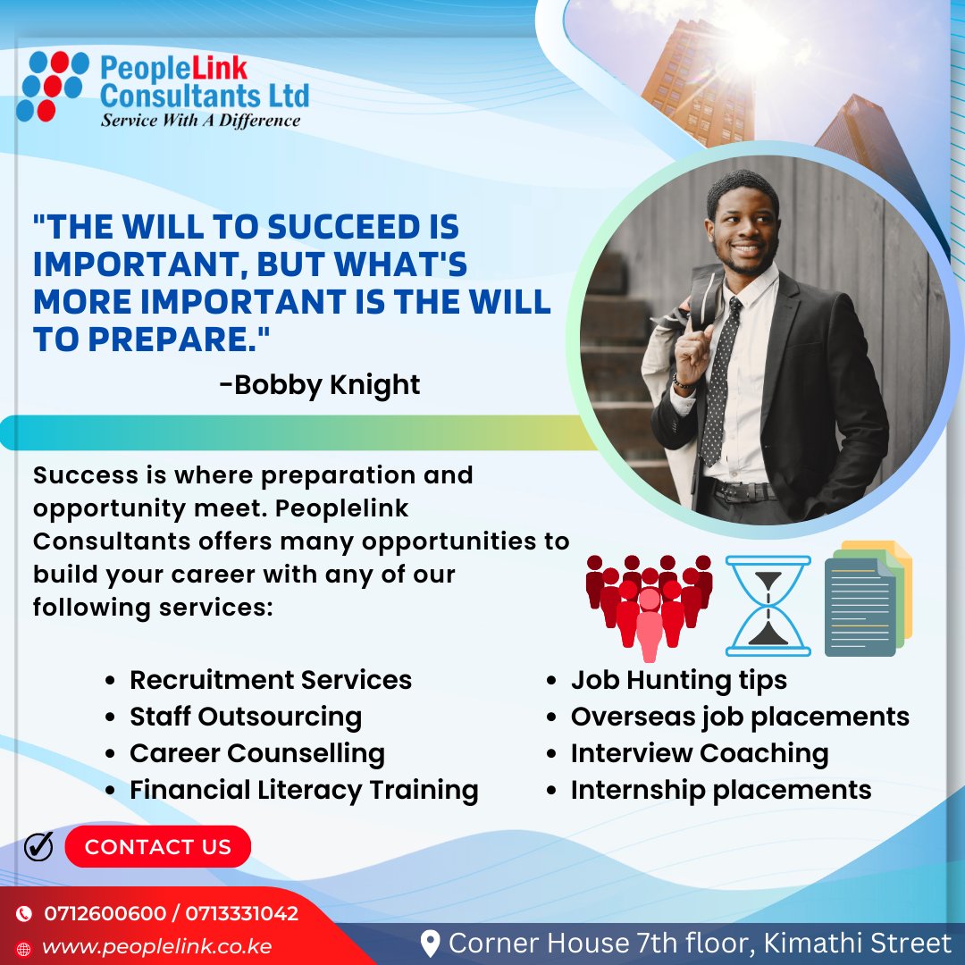 PeopleLinkLTD's tweet photo. The future belongs to those who prepare for it today.
#jobs #jobalert #job #jobvacancy #jobopenings
#jobopportunities2023 #jobopportunities2023 #Peoplelink #managementjobs #highpayingjobs #overseasjobs #kenyantrends #kenyansincanada #kenyansineurope https://t.co/uPPJIBAc10