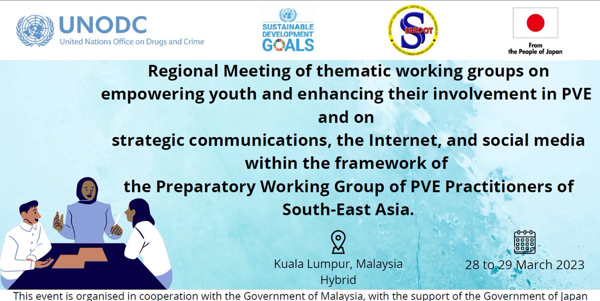 UNODC_TPB's tweet photo. Advancing the PVE network in South-East Asia #SEANPVE in 🤝 w/ @searcct2003: convening criminal justice &amp; PVE practitioners for the 1st meeting of thematic working groups on youth empowerment &amp; strategic communication for #PVE
Thank You ありがとうございました 🇯🇵
@JapanMissionVie https://t.co/0fBARBpY8P