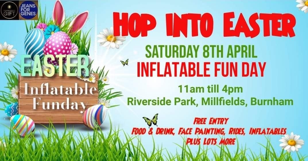 🚨 Calling members of #teamdenim in the Burnham or surrounding Buckinghamshire area! 🚨

Are you looking for something fun to do this Easter?  Thanks to Emmaleight's Gift, you &amp; your family can have some inflatable fun AND help genetic condition charities in the UK too! Enjoy 😀
