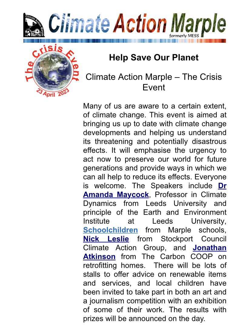 _MHS_Technology's tweet photo. @MarpleHall this is an opportunity to face the challenges that climate change will bring and plan together as a community! MHS #ecotechs will also be speaking at the event so please come along and support our young people trying to make a difference! #ClimateActionNow https://t.co/DjKltg2mby