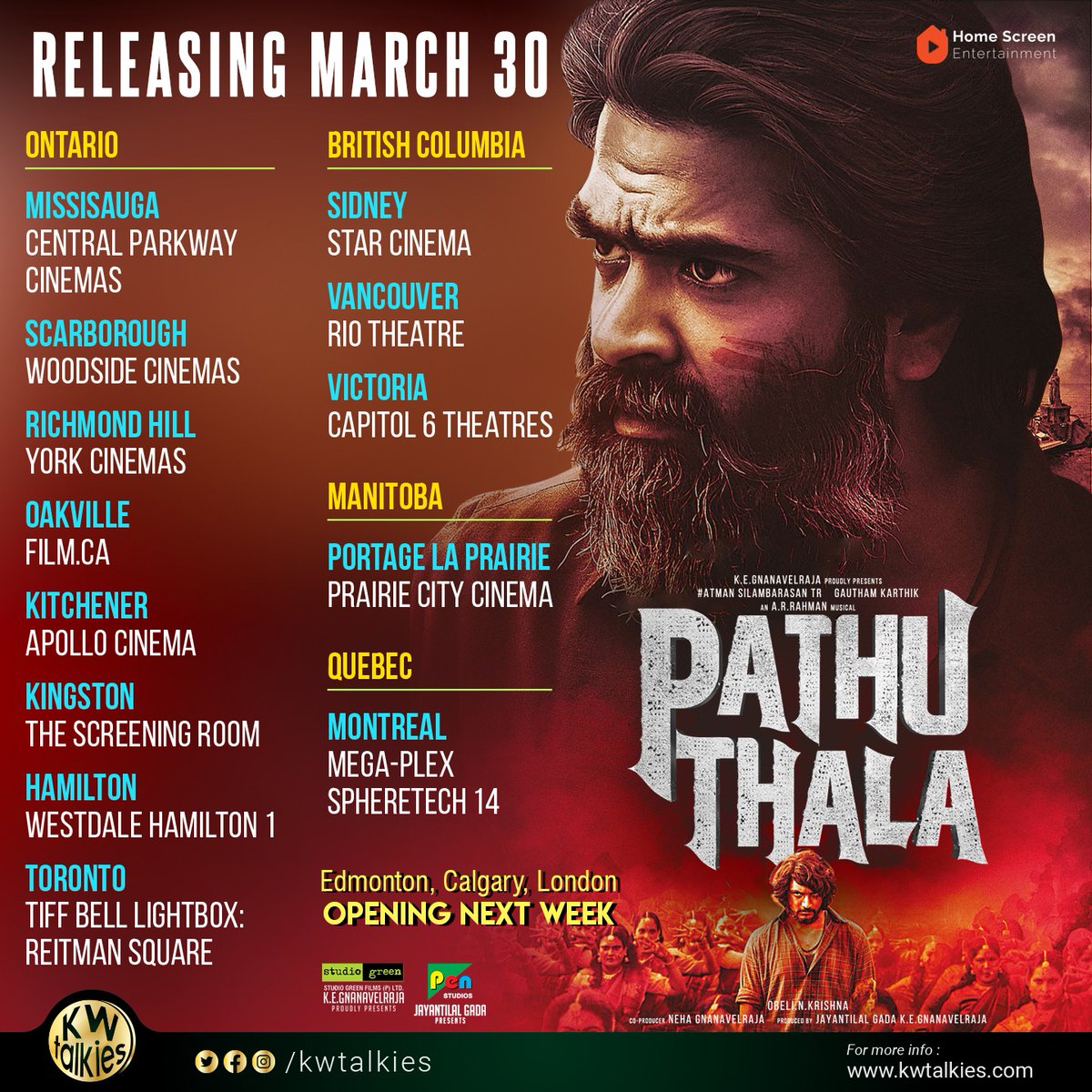 StudioGreen2's tweet photo. #PathuThala Overseas Theatre List ✨

Advance Bookings Open Now 🎟️

Celebrate
#PathuThalaFromMarch30
#AGR #PathuThalaTickets

Worldwide #StudioGreen Release💥

#Atman @SilambarasanTR @StudioGreen2 @Kegvraja @PenMovies @jayantilalgada
@Gautham_Karthik @arrahman @nameis_krishna https://t.co/HLZux51sgu
