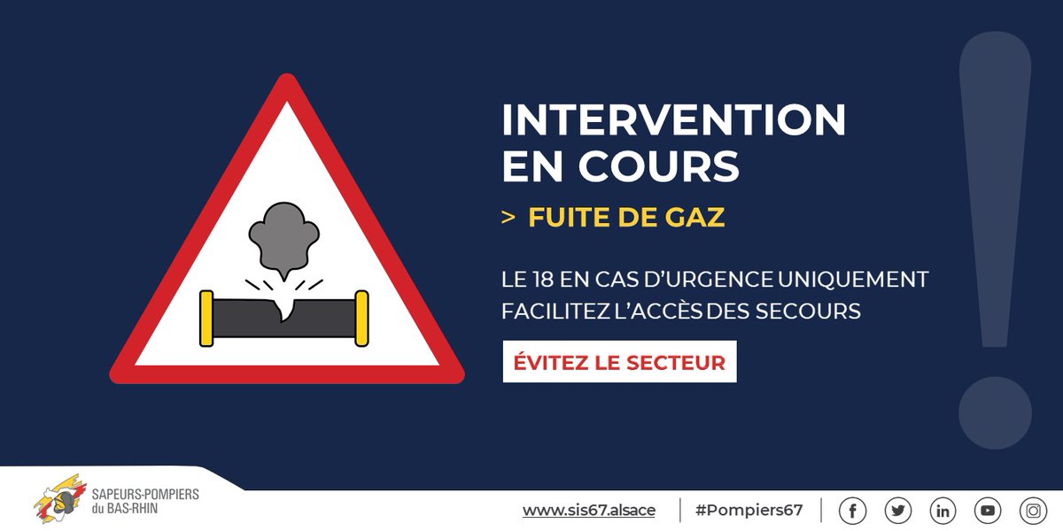 [🚨INTERVENTION] ⚠️🚧 Fuite de gaz à #Hochfelden. Moyens #Pompiers67 mobilisés.
Évitez le secteur et facilitez l’accès des secours 🚒
<a href="/toutelalsace/">Toute l'Alsace</a> <a href="/Prefet67/">Préfet de région Grand Est & du Bas-Rhin 🇫🇷🇪🇺</a>