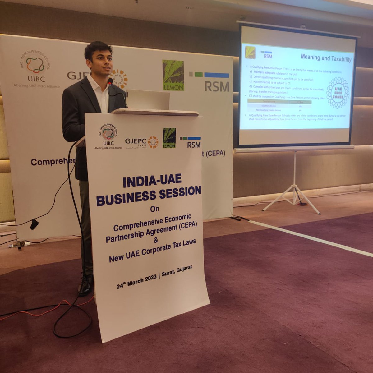 UIBCIndia's tweet photo. Glimpses of UIBC-India's INDIA-UAE BUSINESS SESSION On Comprehensive Economic Partnership Agreement (CEPA) & New Corporate Tax Laws in Surat on 24th March 2023.
#uibc #lemon #rsm #gjepc
#india #uae #business #tax https://t.co/1auyM52cD4