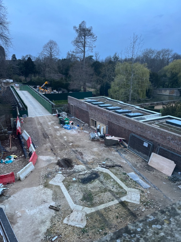 First uninterrupted view of the new café in Old Court @ClareCollege -no crane! Green roof beginning to take shape. #gettingthere