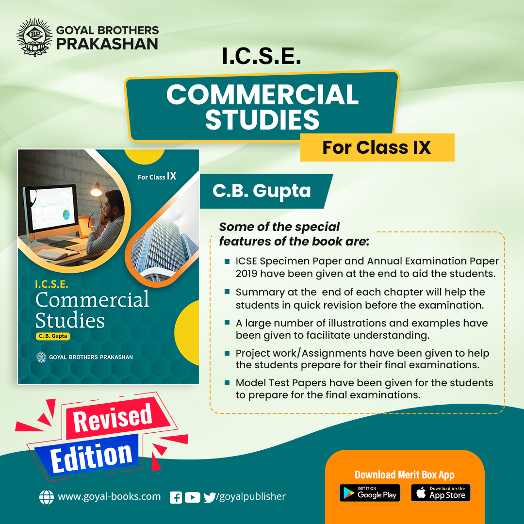 goyalpublisher's tweet image. Attention Class IX students!
Exciting news for all of you! The Revised Edition of ICSE Commercial Studies for Class IX is now available! #ICSE #CommercialStudies #ClassIX 
Buy Now: meritbox.app/book-details/5…