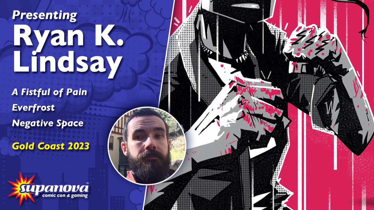 SupanovaExpo's tweet photo. Our comic creator cavalcade continues for #Goldnova, as we welcome the award-winning @ryanklindsay to our lineup!

Ryan's latest work is A Fistful of Pain, a one-shot graphic novella about vengeance, dragons, and sibling rivalry! https://t.co/FYLaovPMR8 https://t.co/wsLyAg76Kg