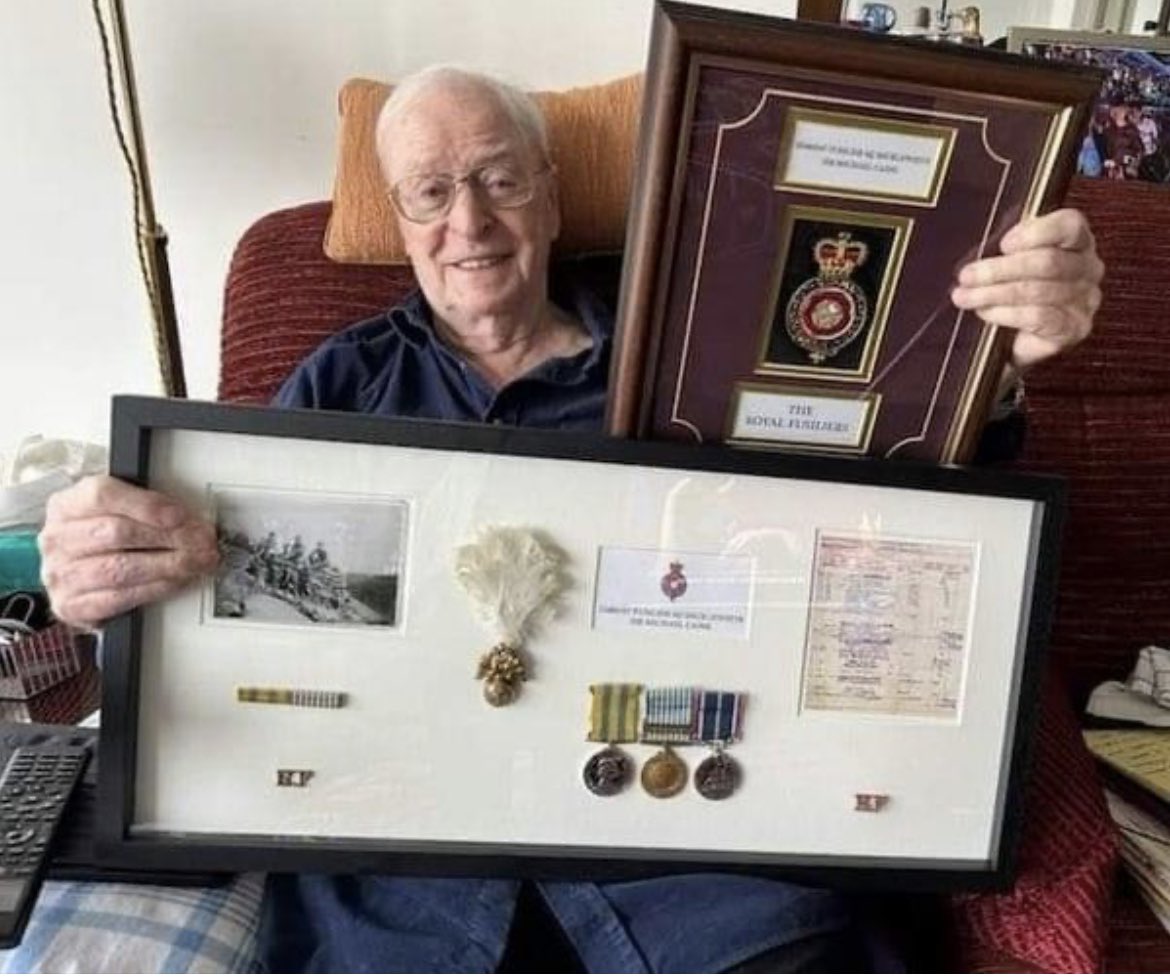 Now… Not a lot of people know this …
Sir Michael Caine was a Royal Fusilier and served in Korea on active service. Recently he was sent a memento of his time in the Fusiliers and he proudly displayed them. #MichaelCaine #RoyalFusiliers #TheFusiliers #Veterans