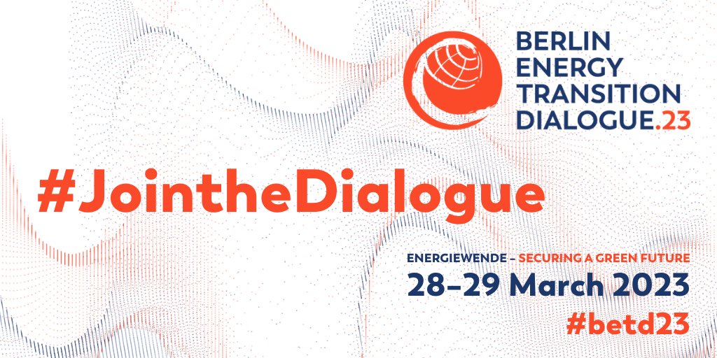 🔴The Berlin Energy Transition Dialogue #betd23 is taking place on 28-29 March 2023
at the Federal Foreign Office in #Berlin, #Germany. #JointheDialogue for a
#GreenFuture & check out energydialogue.berlin #Energiewende
#energytransition #renewableenergy #renewables #conference