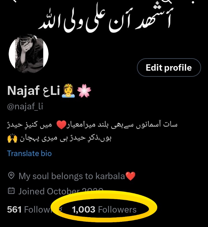 najaf_li's tweet photo. عٙالم عِشق میں یٙکتاں ہیں مُحبانِ عَــلـیؔؑ✨❤
#1kcomplete✔🎊
Jazakallah everyone🙏🤗 https://t.co/io189yHpeD