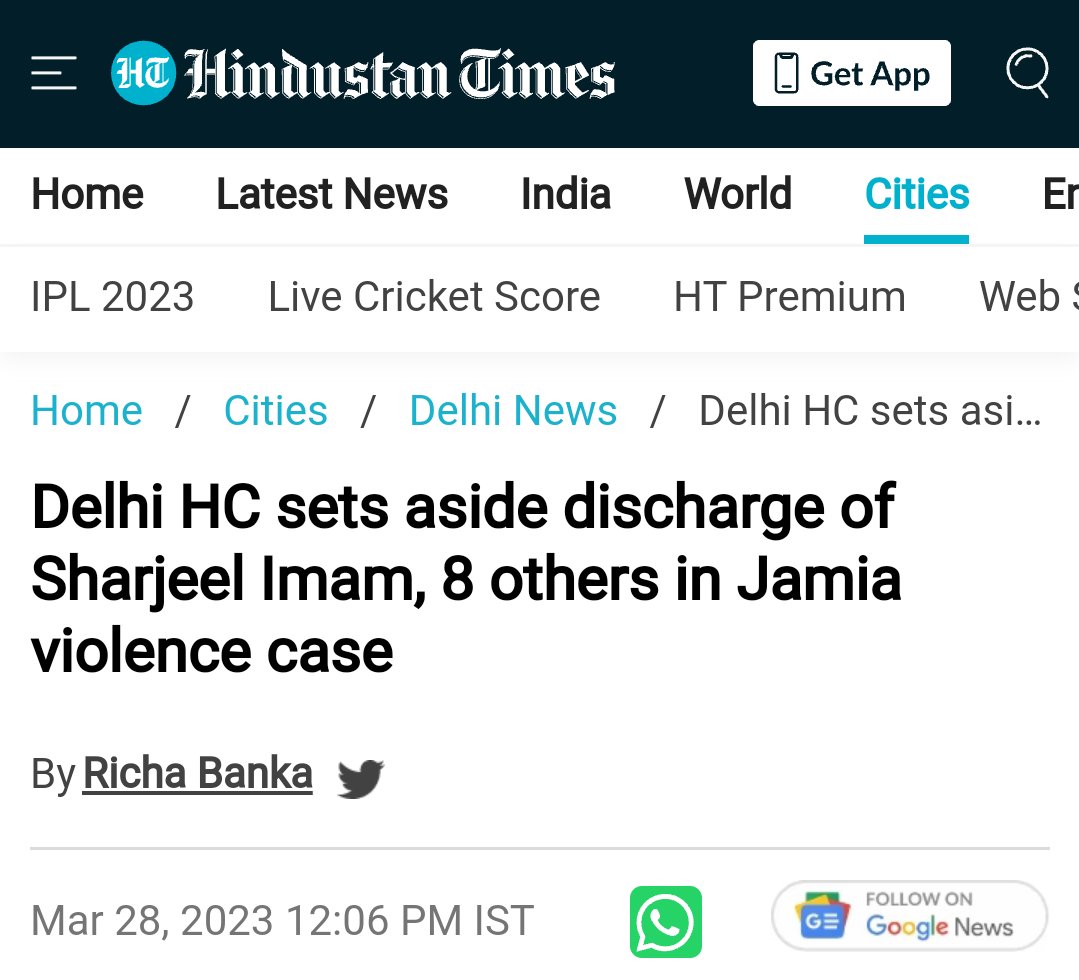 #BIG : Democracy Fir se Khatre me!

#DelhiHighCourt set aside the trial court’s discharge of #SharjeelImam, #SafooraZargar, #AsifIqbalTanha & 6 others in the #JamiaViolence case of 2019 while charging them under Rioting, Unlawful AActivities & other offences.

“Right to peaceful…