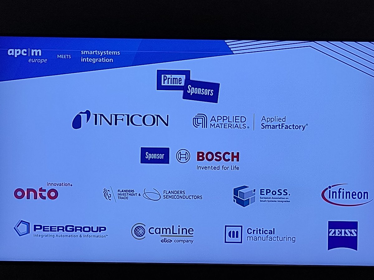 Welcome to #Bruges to all #apcm and #SSI conference participants! And of course a big thank you to all sponsors!

@INFICON @Applied4Tech @BoschMEMS #OntoInnovation @InvestFlanders #Camline @PEERGroup_Inc @Infineon @EPoSS_news @CriticalMfg and @ZEISS_Group !